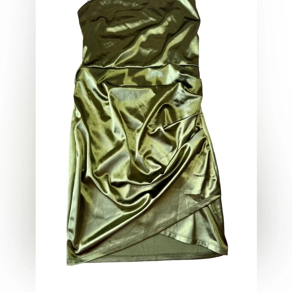 Forever 21 Olive Satin Bodycon Dress Size Small - Picture 2 of 5